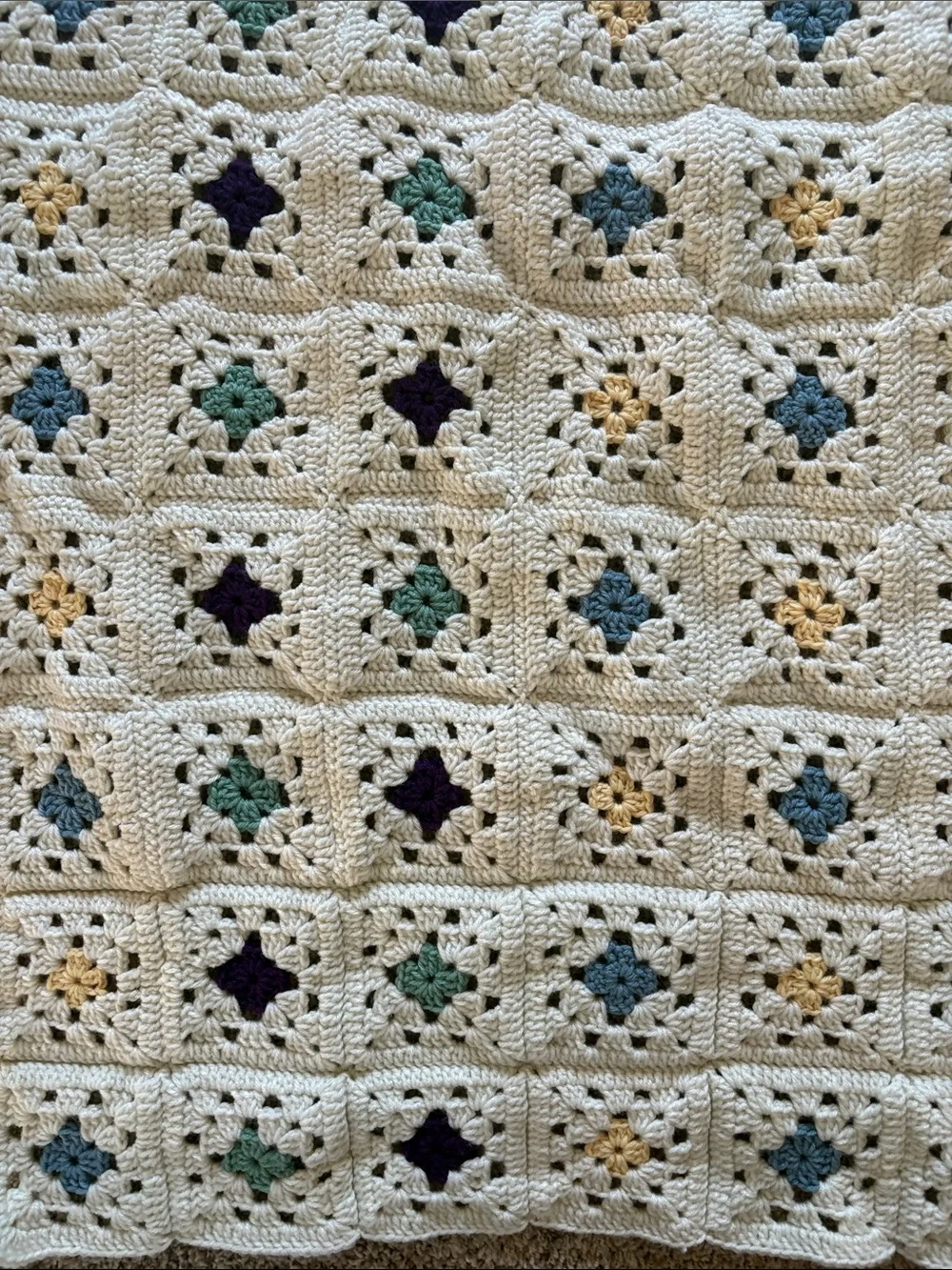 Vintage Handmade Granny Square Crochet Blanket Throw Multicolor Boho Cottagecore